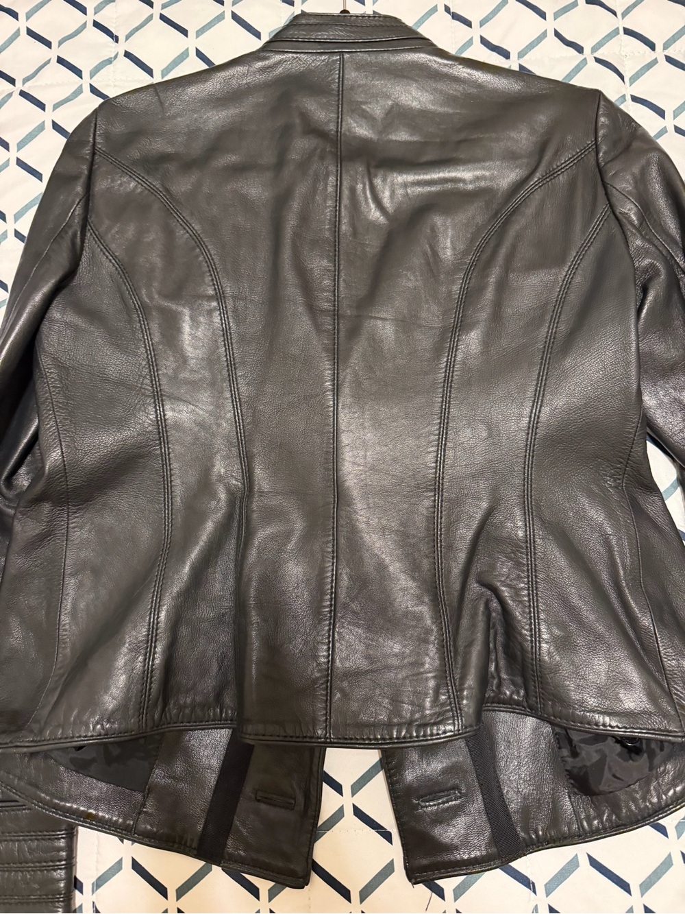 Tory Burch Black Leather Military Jacket with Yellow Button Accents - Picture 3 of 3